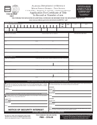 Form MVT-20-1 Application for Certificate of Title to Record or Transfer a Lien - Alabama