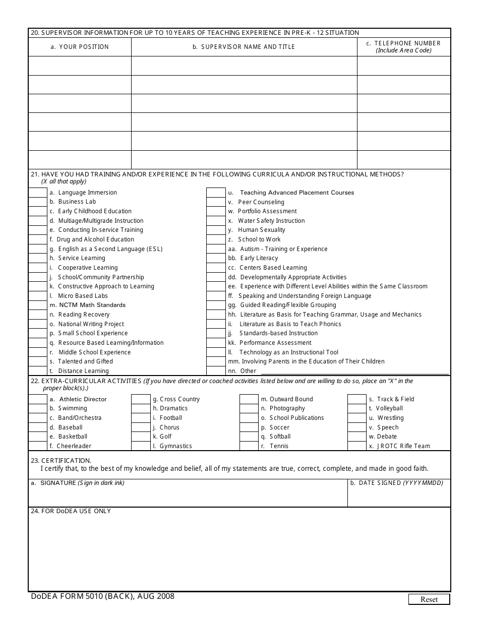 DoDEA Form 5010 - Fill Out, Sign Online and Download Fillable PDF ...