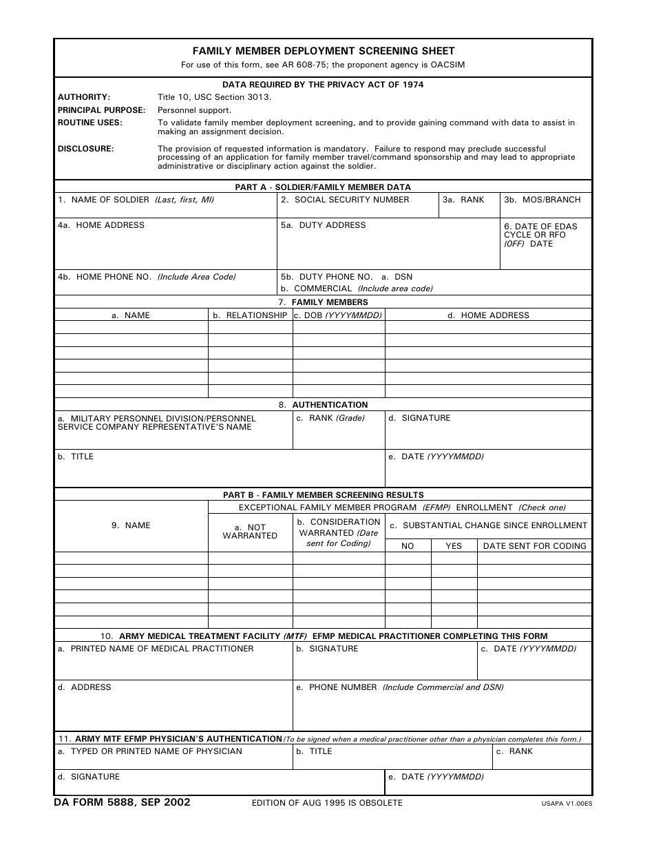 DA Form 5888 - Fill Out, Sign Online and Download Printable PDF ...