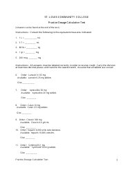 Document preview: Practice Dosage Calculation Test With Answer Key - St. Louis Community College