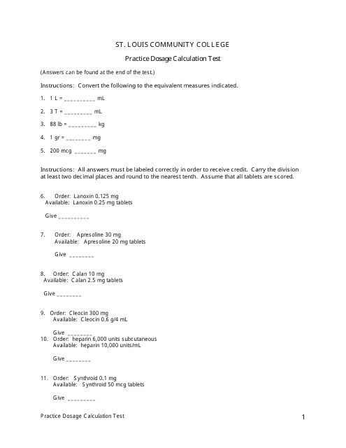 Practice Dosage Calculation Test With Answer Key