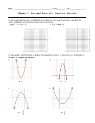 Factored Form of a Quadratic Function Algebra Worksheet