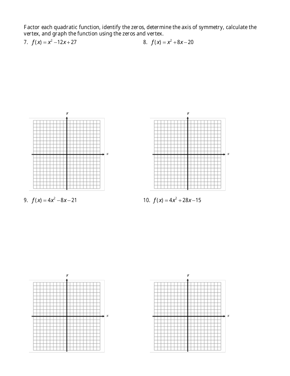 Factored Form Of A Quadratic Function Algebra Worksheet - Fill Out 