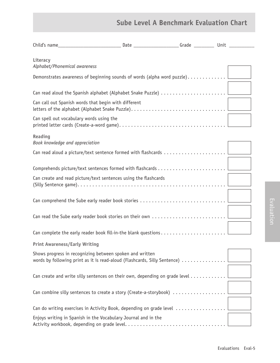 Sube Level a Benchmark Evaluation Chart Template, Page 3