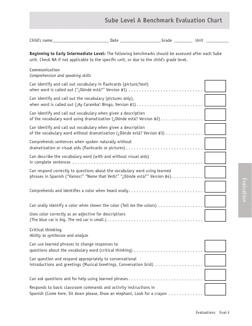 Sube Level a Benchmark Evaluation Chart Template