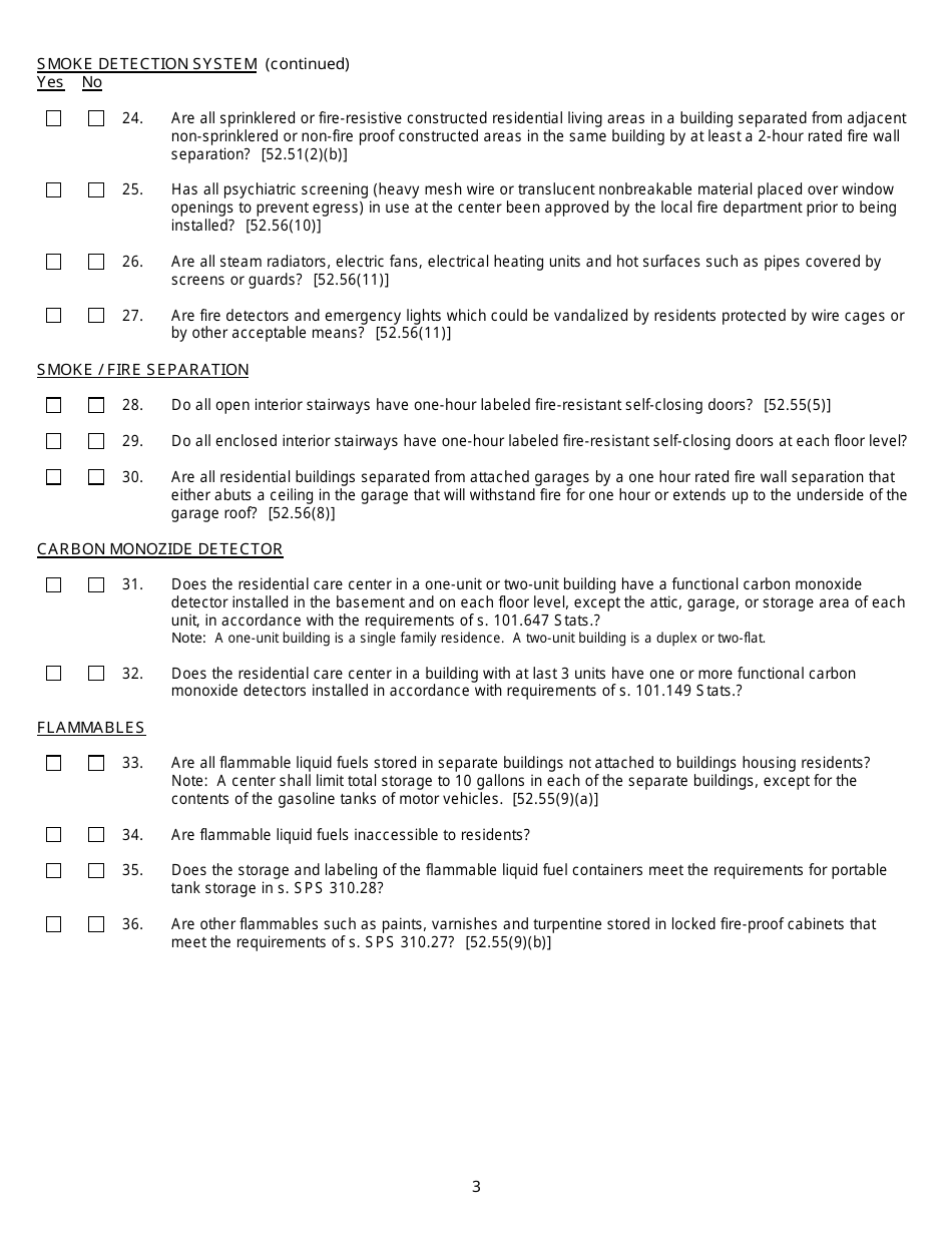 Form DCF-F-CFS0357 Fire Safety Inspection - Residential Care Centers - Wisconsin, Page 3