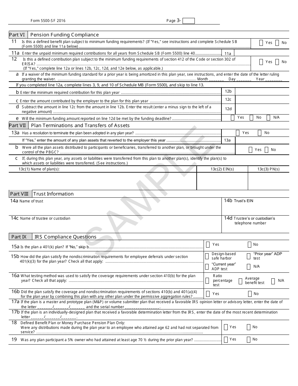 Form 5500-SF Short Form Annual Return / Report of Small Employee Benefit Plan, Page 3