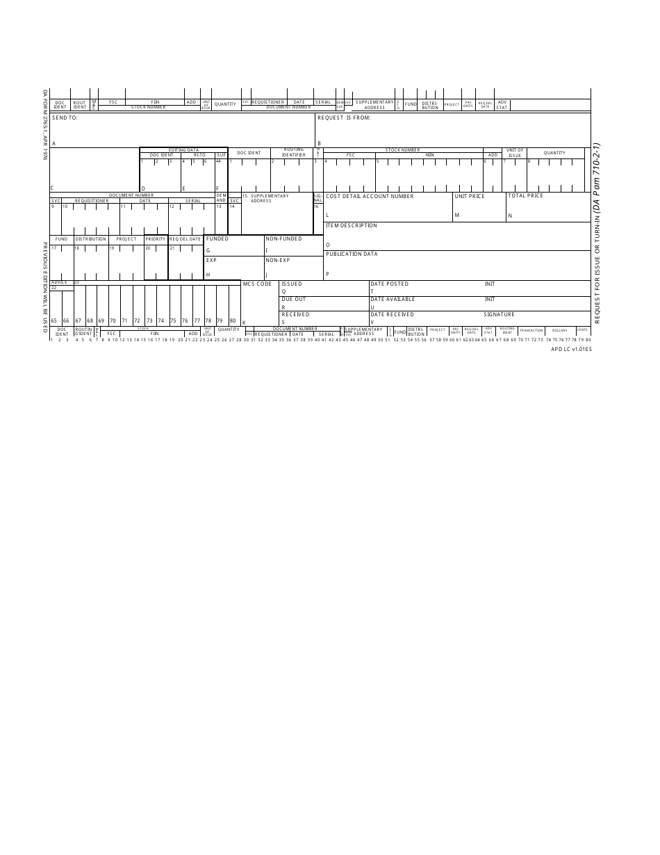 DA Form 2765-1 Request for Issue or Turn-In, Page 1