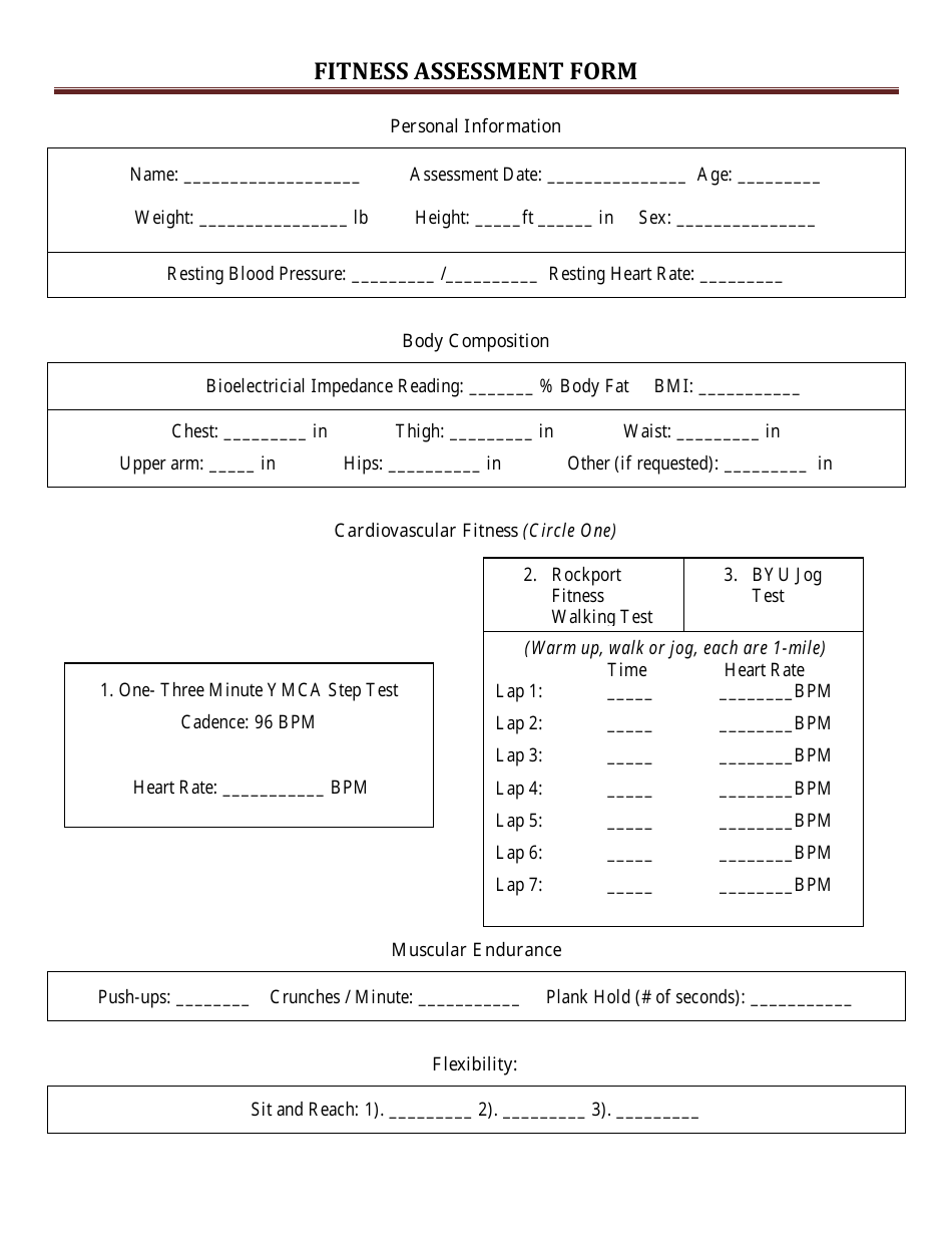 Fitness Assessment Form Tables Fill Out Sign Online And Download PDF Templateroller