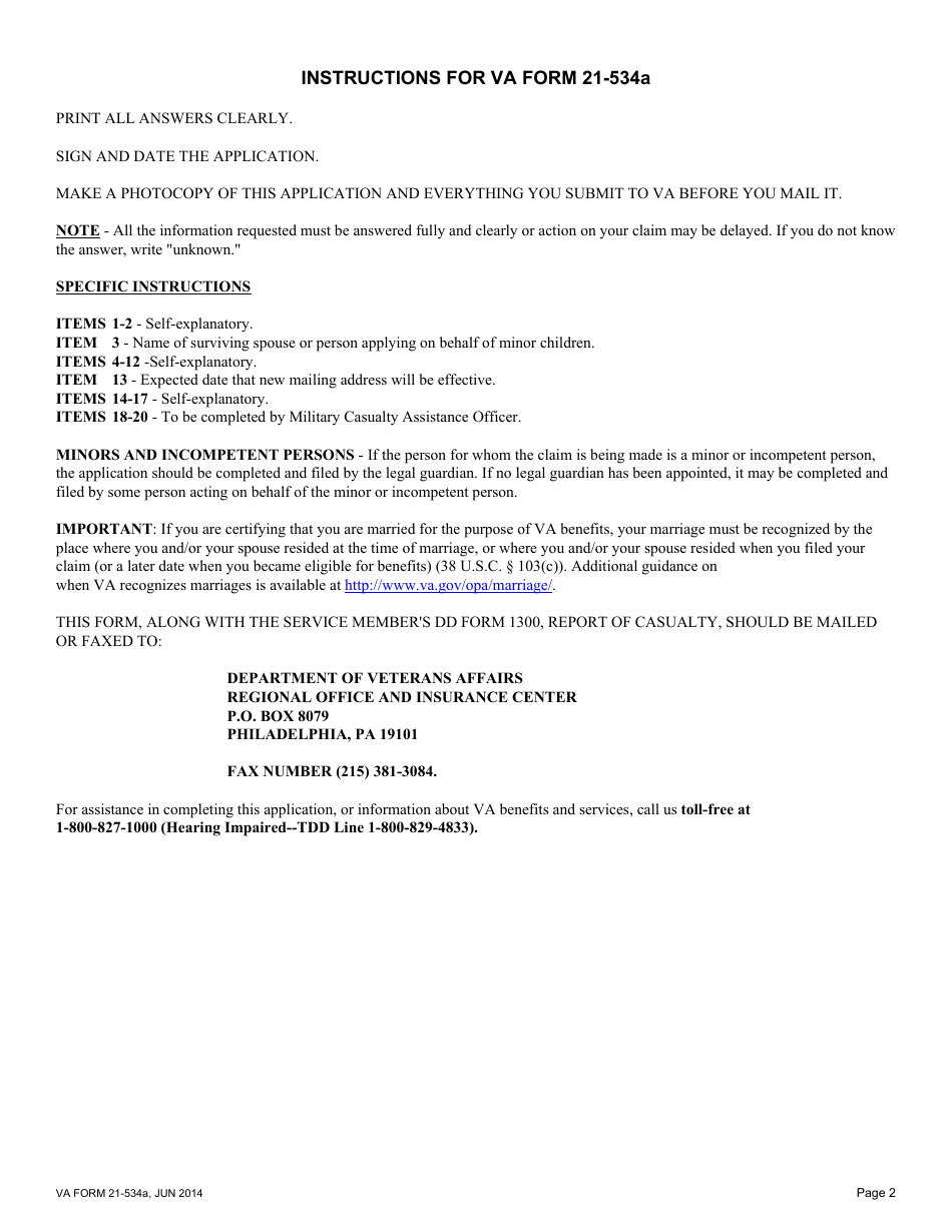 VA Form 21-534A Application for Dependency and Indemnity Compensation by a Surviving Spouse or Child - In-Service Death Only, Page 2