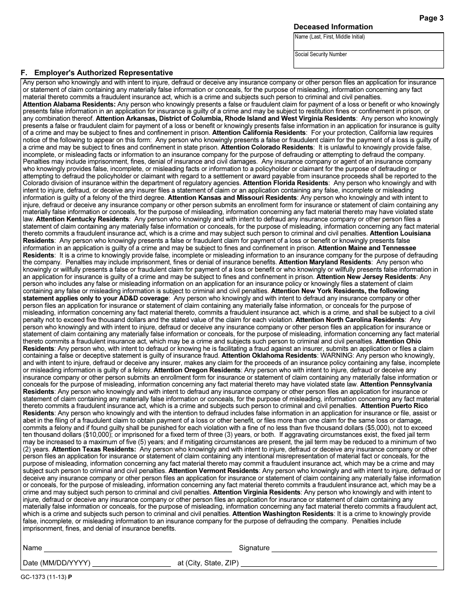 Form gc-1373 Proof of Death, Page 3