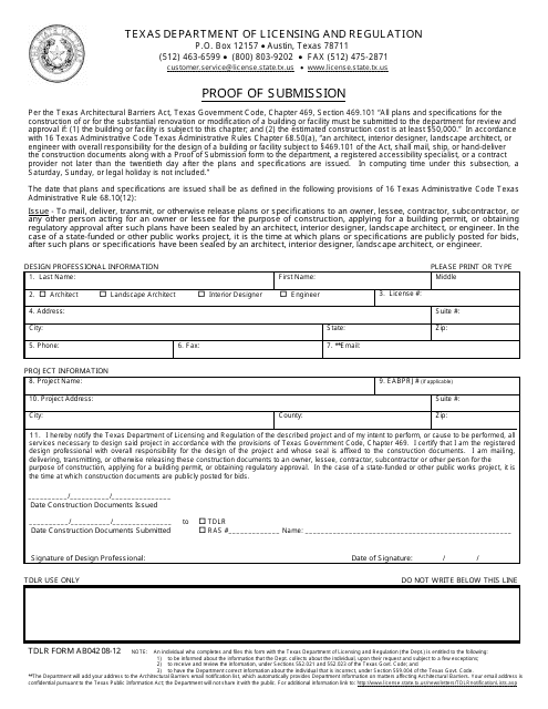 TDLR Form AB042 Proof of Submission - Texas