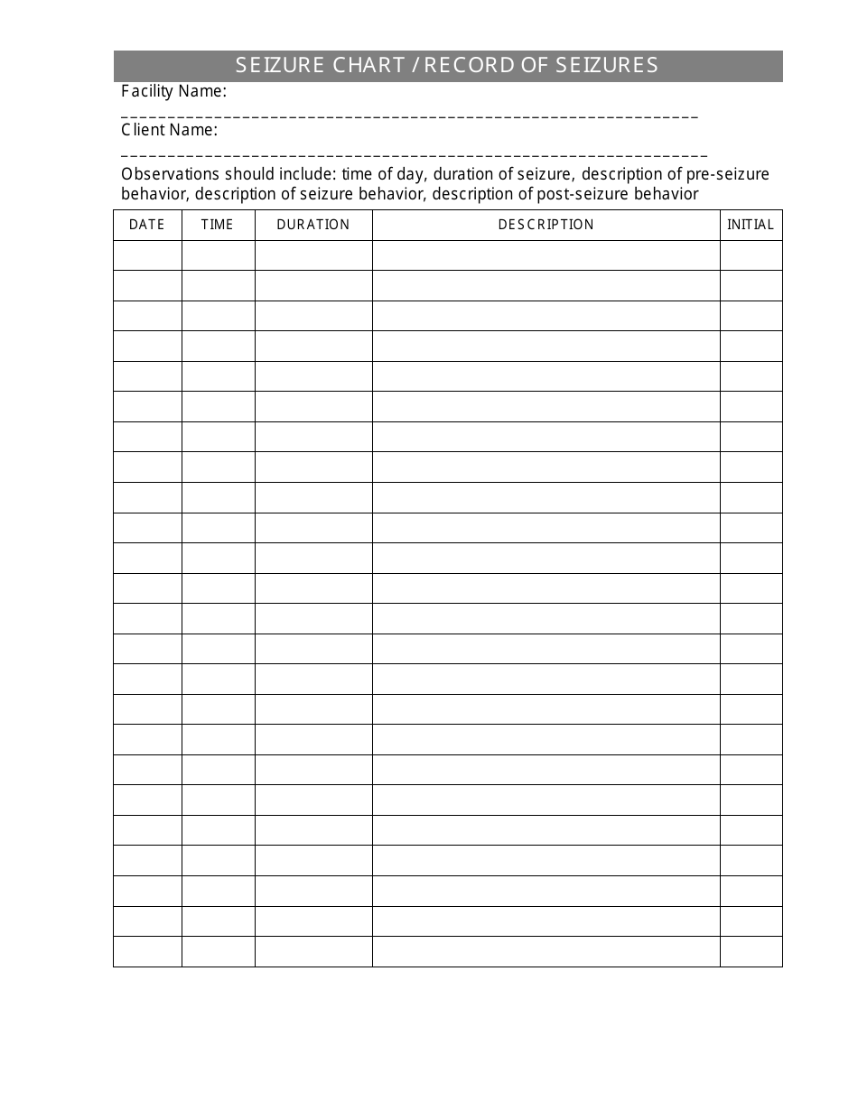 Seizure Chart / Record of Seizures Download Printable PDF Templateroller