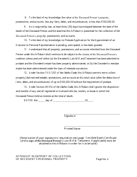Small Estate Affidavit for Collection of Decedent&#039;s Property, Possessions, &amp; Accounts - Idaho, Page 2