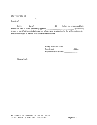 Small Estate Affidavit for Collection of Decedent&#039;s Property, Possessions, &amp; Accounts - Idaho, Page 3