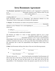 &quot;Roommate Agreement Template&quot; - Iowa