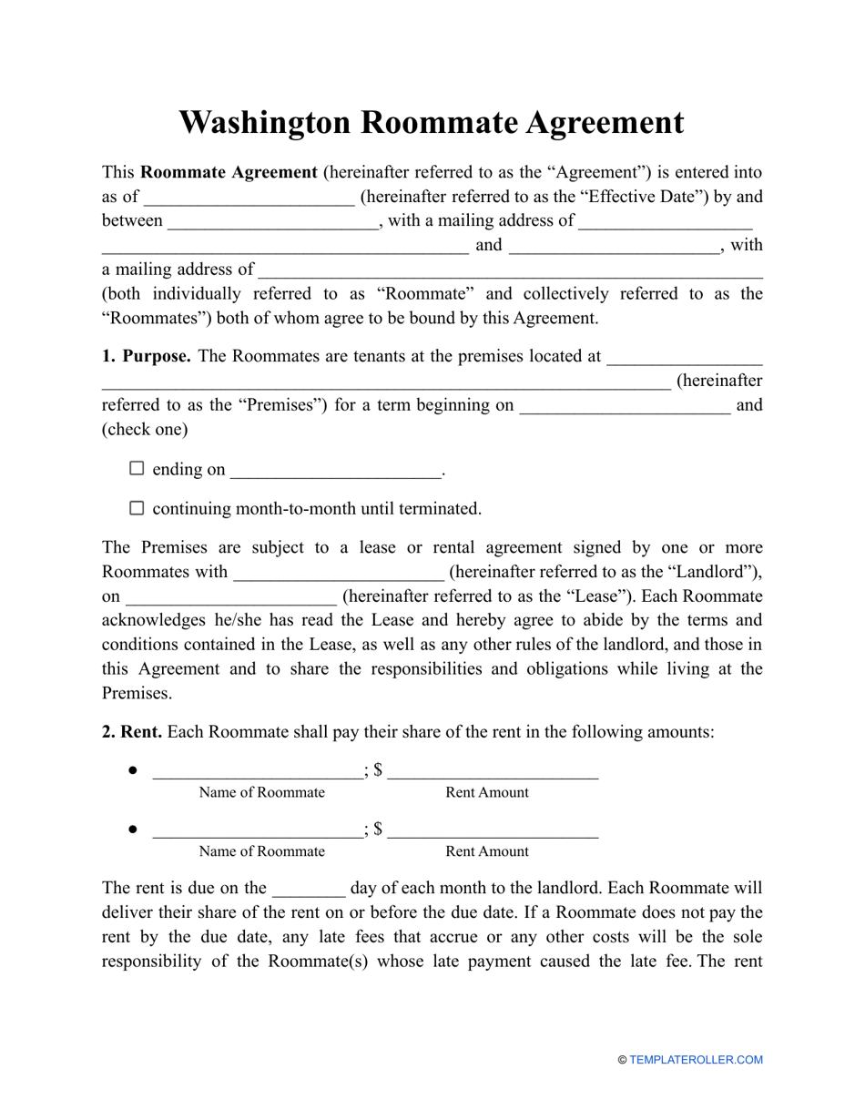 Roommate Agreement Template - Washington, Page 1