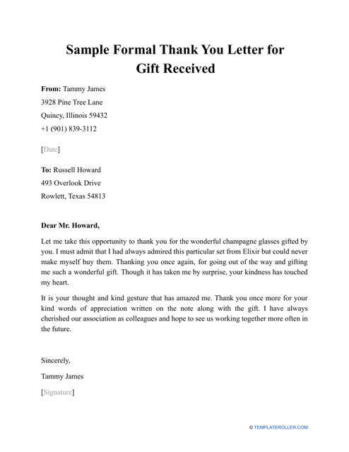 Sample Formal Thank You Letter for Gift Received