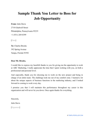 Sample &quot;Thank You Letter to Boss for Job Opportunity&quot;