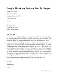 Document preview: Sample Thank You Letter to Boss for Support