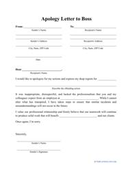 Document preview: Apology Letter to Boss Template
