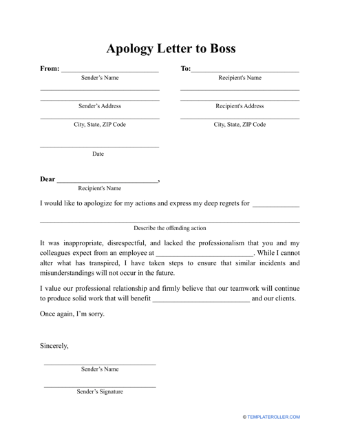 "Apology Letter to Boss Template" Download Pdf