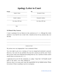 Document preview: Apology Letter to Court Template