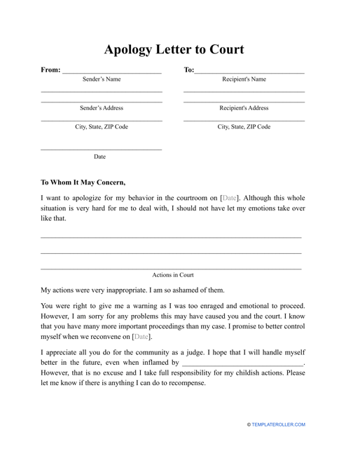 Apology Letter to Court Template Preview