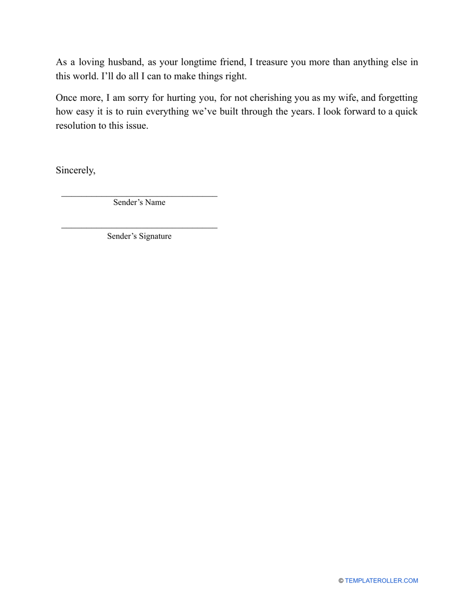 Apology Letter to Wife Template Download Printable PDF | Templateroller