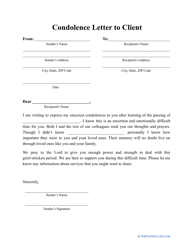 Document preview: Condolence Letter to Client Template
