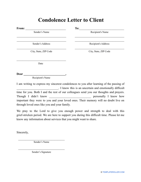 Condolence Letter to Client Template
