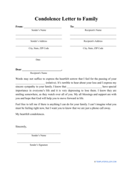 Document preview: Condolence Letter to Family Template
