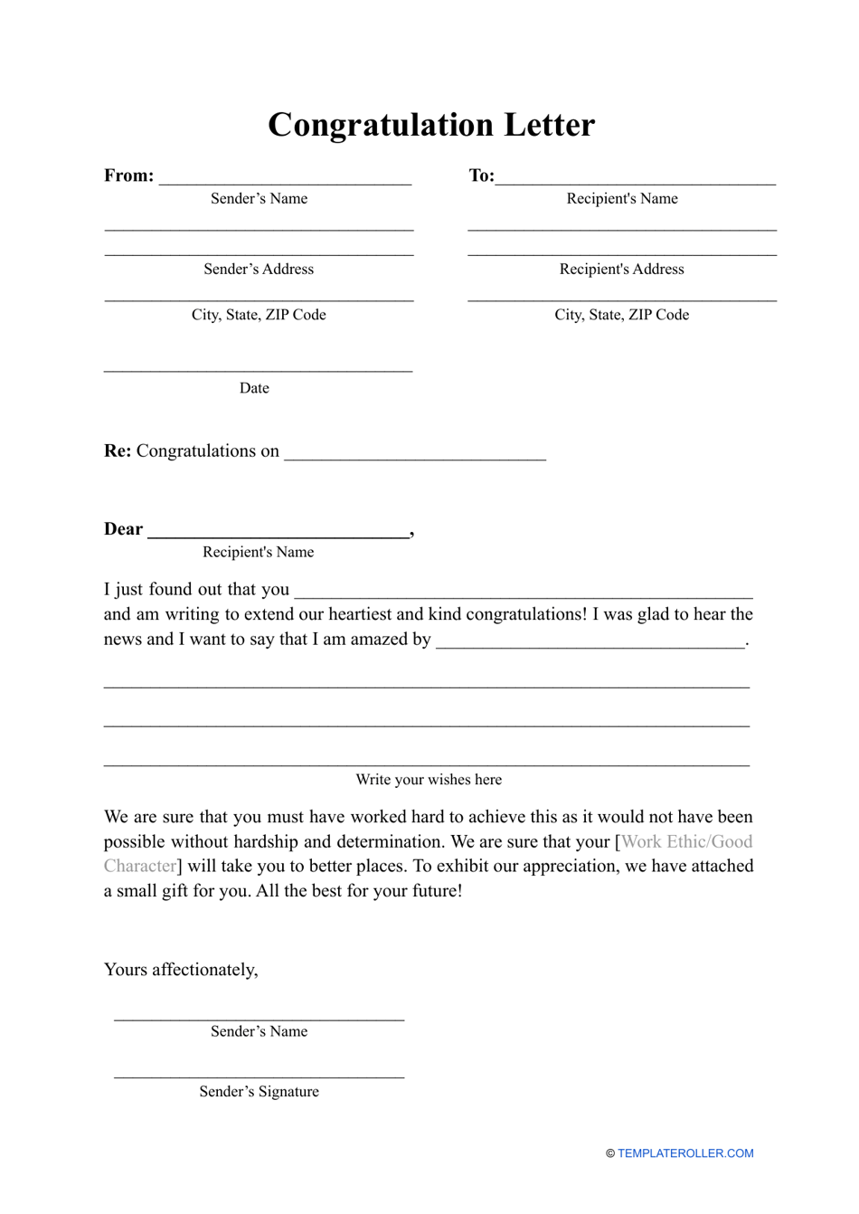 Congratulation Letter Template - Professional and customizable