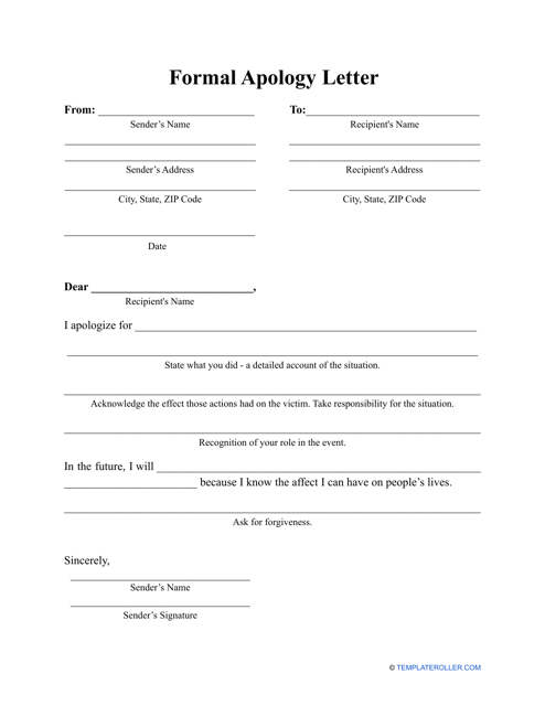 "Formal Apology Letter Template" Download Pdf