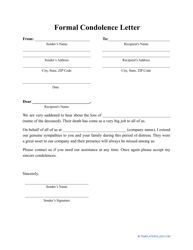 Document preview: Formal Condolence Letter Template