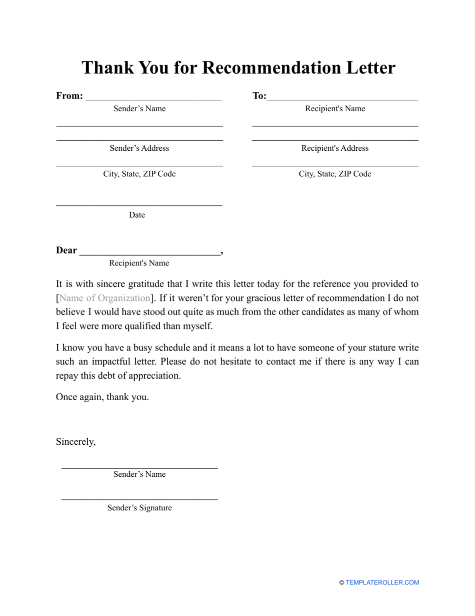 Recommendation Letter template with sincere gratitude