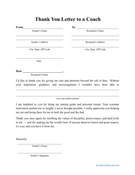Document preview: Thank You Letter to a Coach Template