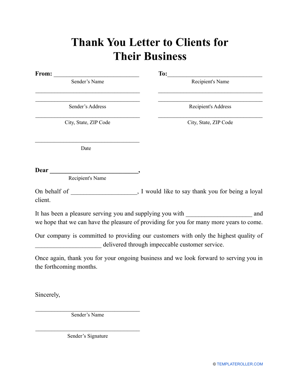 Thank You Letter to Clients for Their Business Template, Page 1