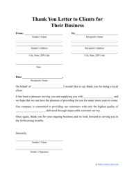 Document preview: Thank You Letter to Clients for Their Business Template