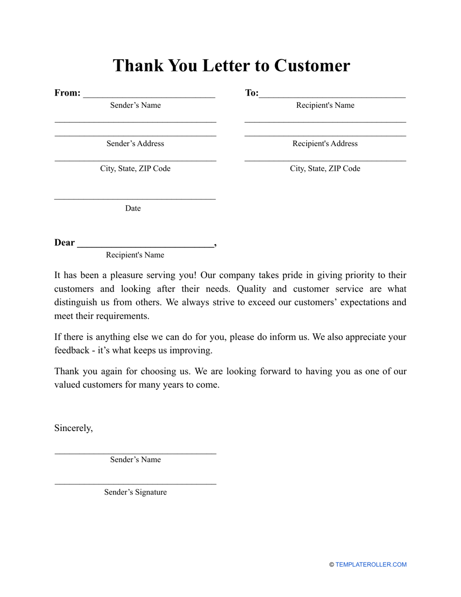 Thank You Letter to Customer Template - Fill Out, Sign Online and ...