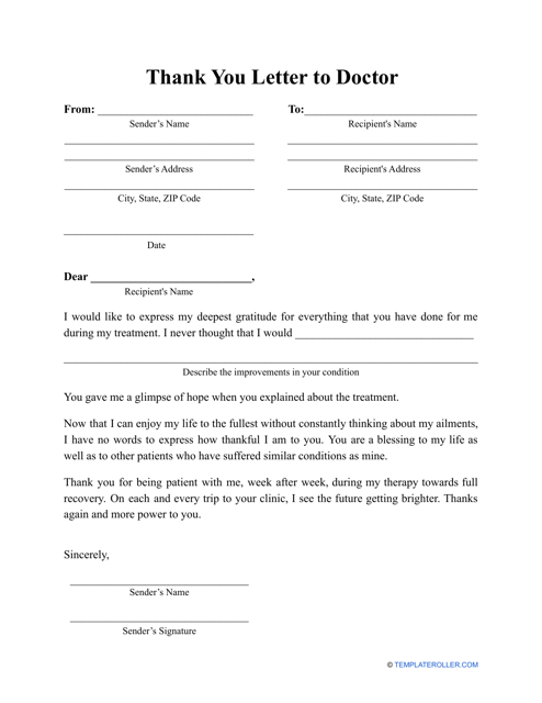 "Thank You Letter to Doctor Template" Download Pdf