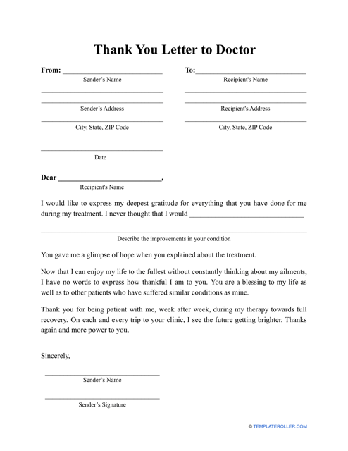 Thank You Letter to Doctor Template - Doctor and patient shaking hands