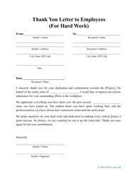 Document preview: Thank You Letter to Employees (For Hard Work) Template