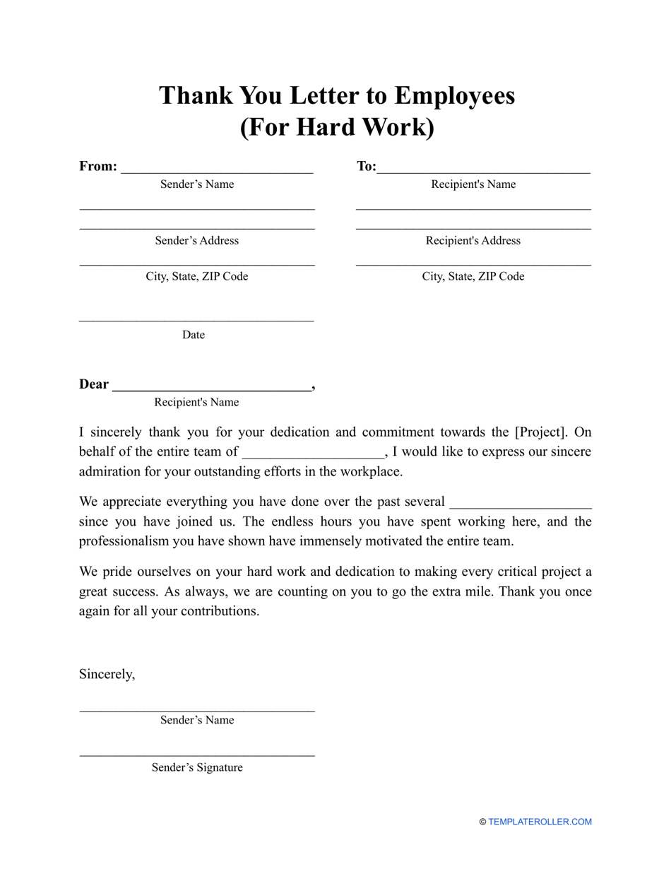 Thank You Letter To Employees For Hard Work Template Fill Out Sign 