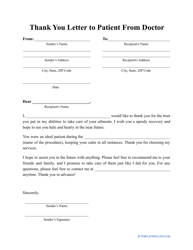 Document preview: Thank You Letter to Patient From Doctor Template