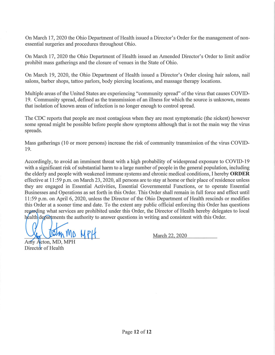 Directors Stay at Home Order - Ohio, Page 12