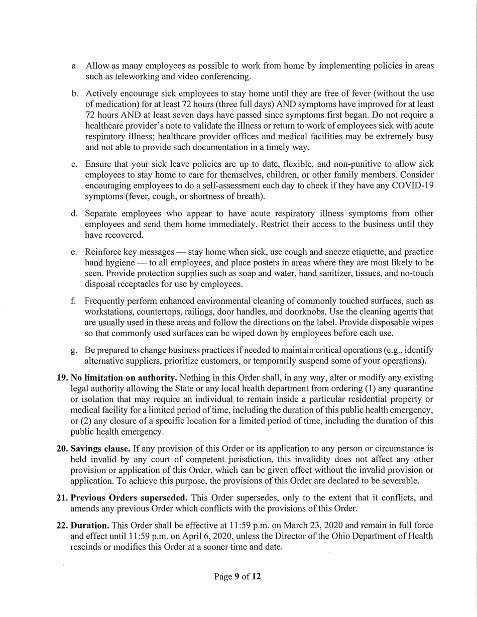 Directors Stay at Home Order - Ohio, Page 9