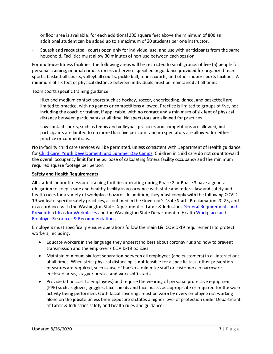 Phase 2 and 3 Indoor Fitness and Training Covid-19 Reopening Requirements - Update - Washington, Page 3