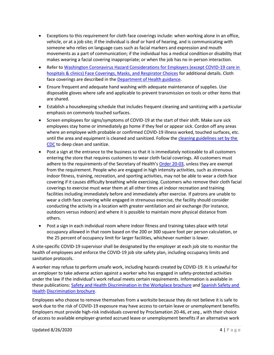 Phase 2 and 3 Indoor Fitness and Training Covid-19 Reopening Requirements - Update - Washington, Page 4