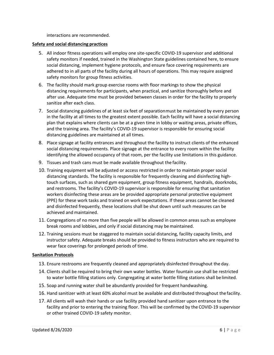 Phase 2 and 3 Indoor Fitness and Training Covid-19 Reopening Requirements - Update - Washington, Page 6
